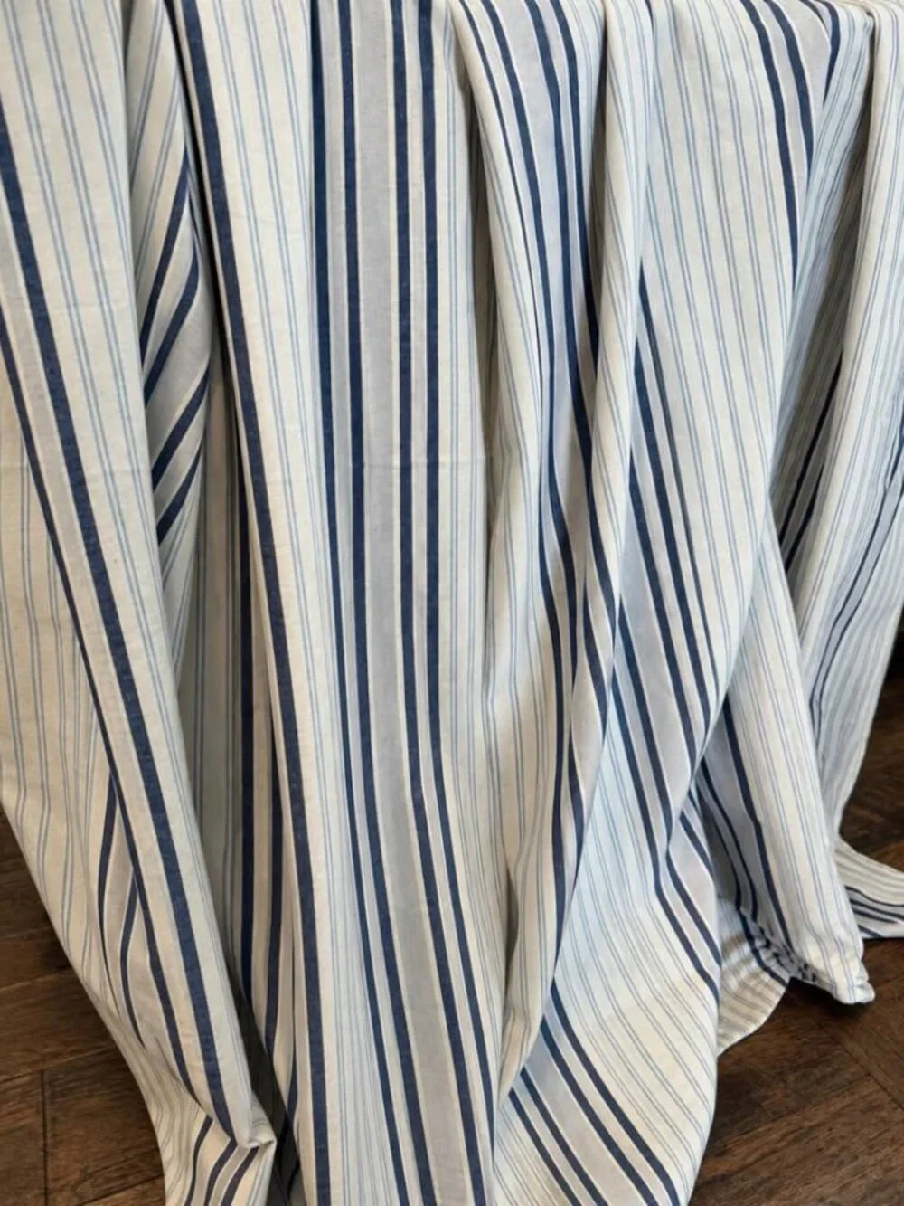 2 IKEA TICKA 57W x 99L Blue and White 100% Cotton Striped Drapes